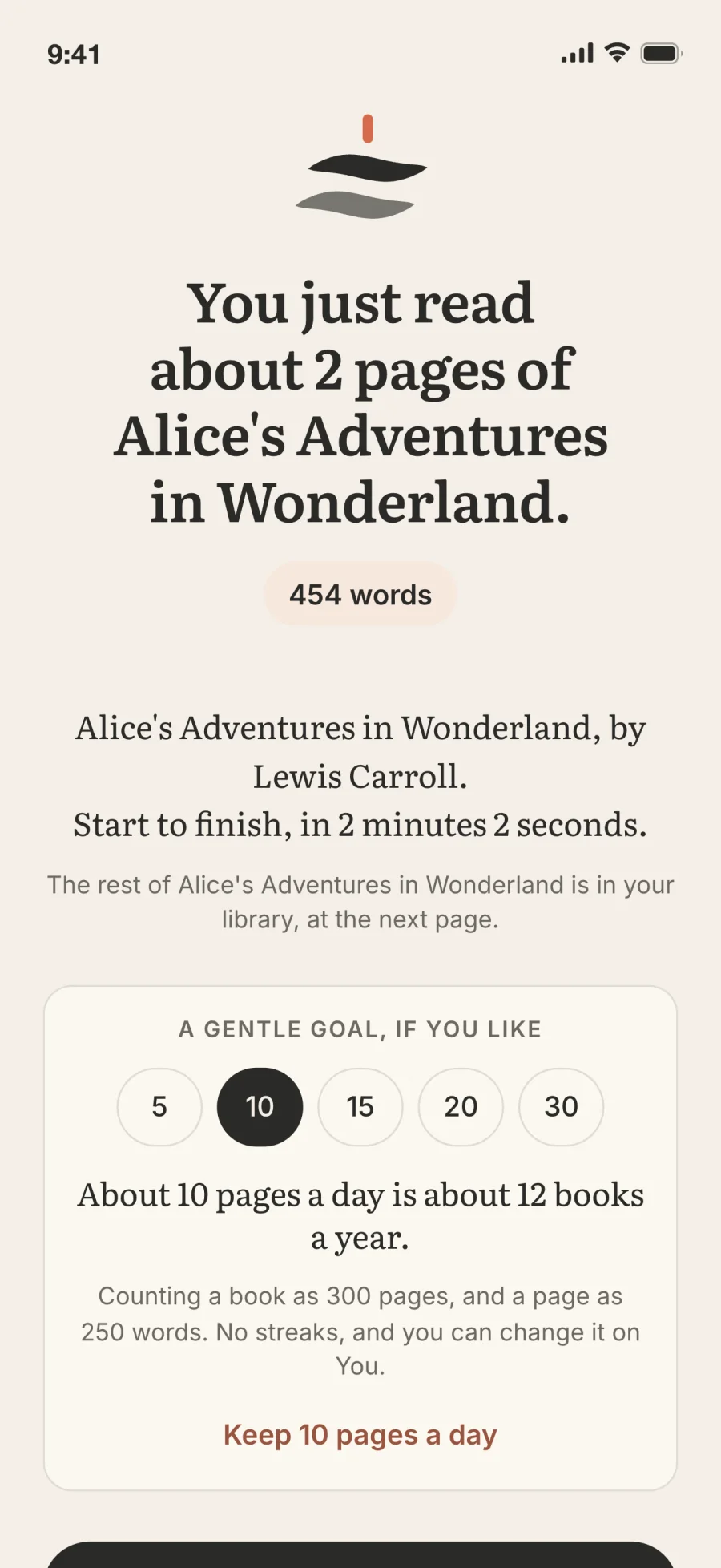 Breez after a first read: You just read about 2 pages of Alice's Adventures in Wonderland.